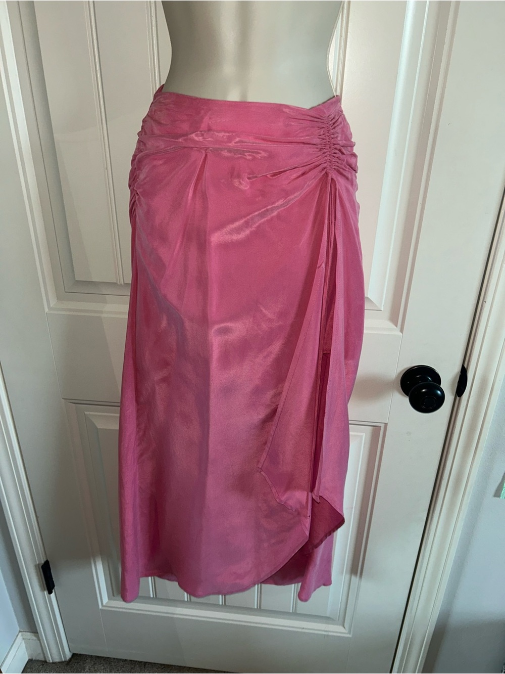 NEW R.G. Kane L.A. Boutique Pink Ruched Side Tie Midi Skirt Sz S